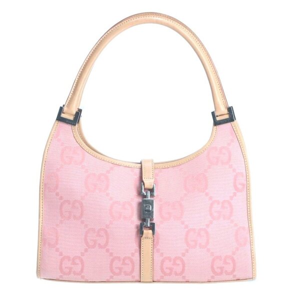 GUCCI GG  Jackie O Hobo Pink Shoulder Bag Sherry Monogram Web Leather - Picture 1 of 14